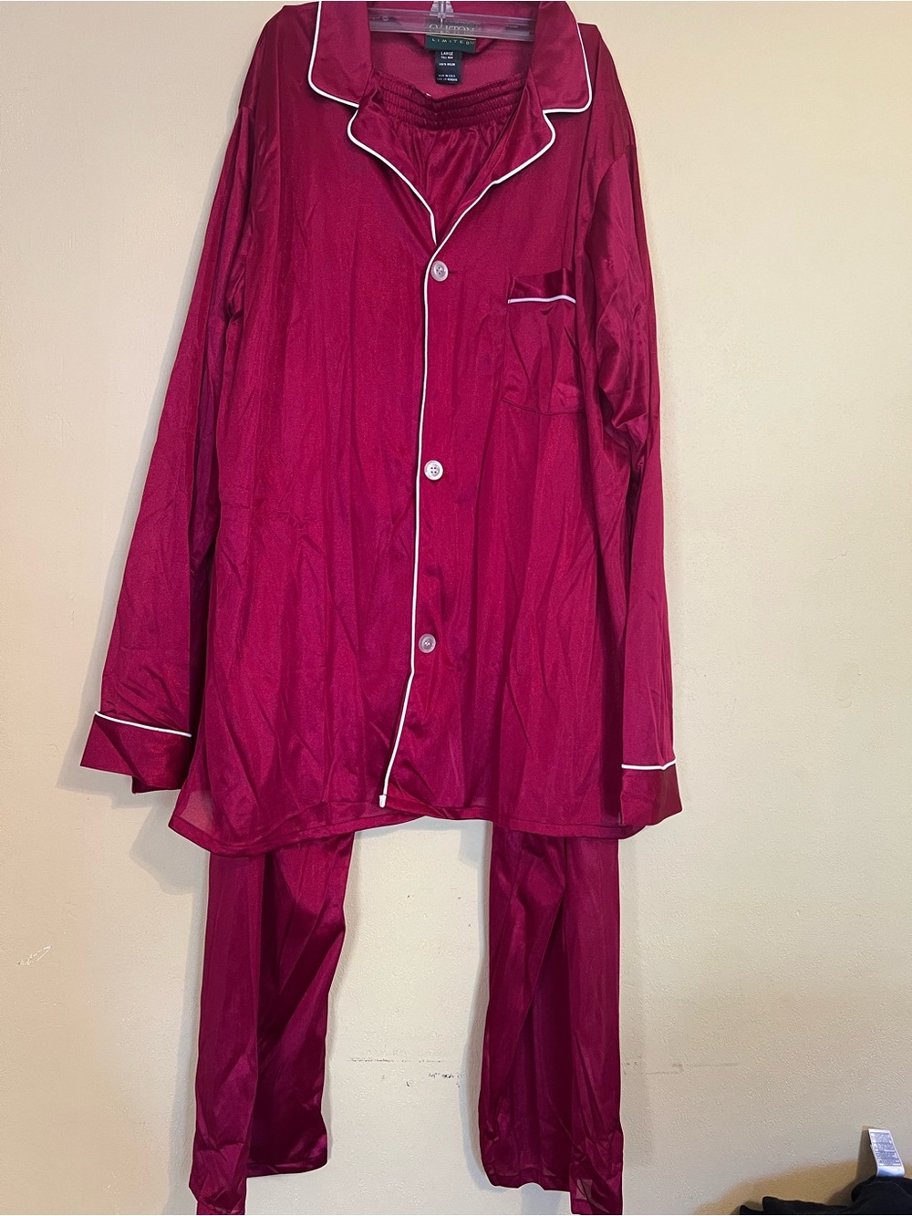 Charter Club Women's Burgundy Satin Pajama Set with White Piping